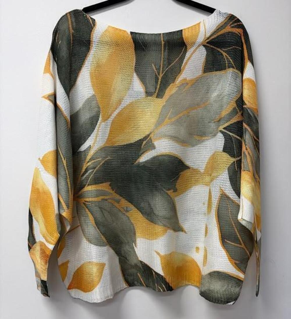 L212 A | Loowie Goldenleaf Round Neck Printed Knit Sweater | Sage | One Size S-L